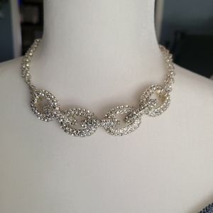 Gorgeous Chuncky Silver Toned Encrusted Crystal Necklace